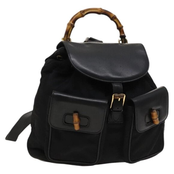 GUCCI Bamboo Backpack Leather Black Auth - Picture 1 of 15